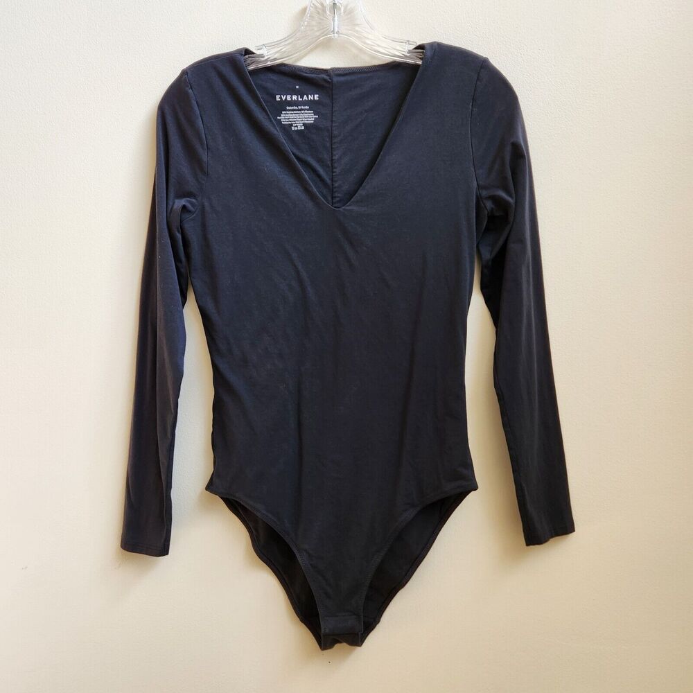 Everlane Bodysuit Top Womens M Supima Cotton Blend Plunging Neck Stretch Capsule